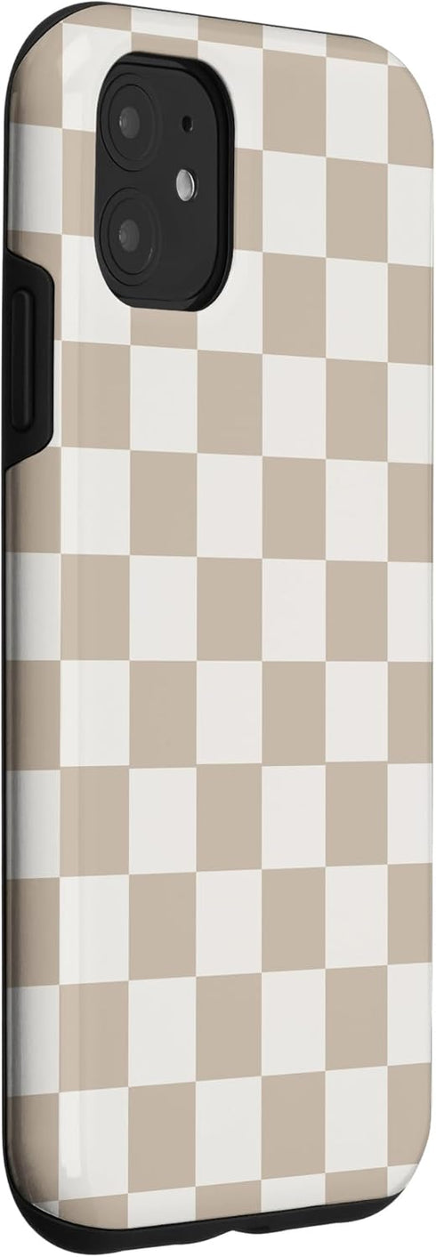 iPhone 11 Light Beige Checkerboard Vanilla Classic Checkered Pattern Case...