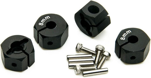 Aluminum 8mm Thickness 12mm Wheel Hex Drive Adaptors with Pins & Screws for Most of 1/10 RC Crawler Car Black (Black, 8mm)...