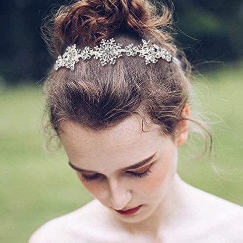 EVER FAITH Silver-Tone Austrian Crystal Wedding Snowflake Flower Hair Band Clear...