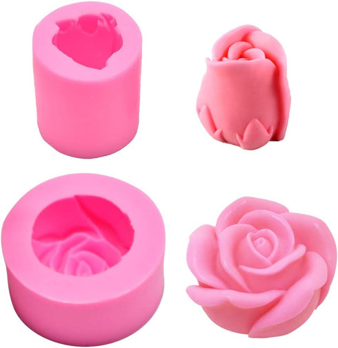 2Pcs/Set 3D Rose Flower Candle Molds, Rose Shaped Craft Art Silicone Mold for Fondant Cake Decoration Making Beeswax Candle Handmade Soap Lotion B...