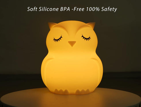 WHA&DARREN Owl Night Lights Kids, Silicone Light Bedside Lamp, Baby Nursery Light, Sleep Night-Light, Squishy Night Light for Kids Room, Animal Ni...