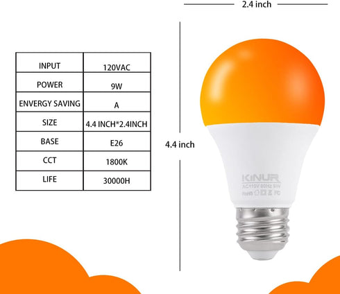 LED amber light Bulbs, A19 9W(60W Equivalent) 1800K E26 A19 Amber Soft Light Bulbs Warm Light Bulbs for Bedroom, Healthy Sleep, Baby Nursery Light...