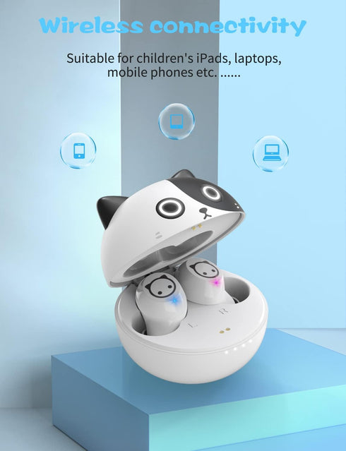 Cute Milk cat Kids Earbuds in-Ear Wireless Bluetooth with Microphone, 36 Hours Play time, Low Latency, is The Best Gift for Work, Sports...