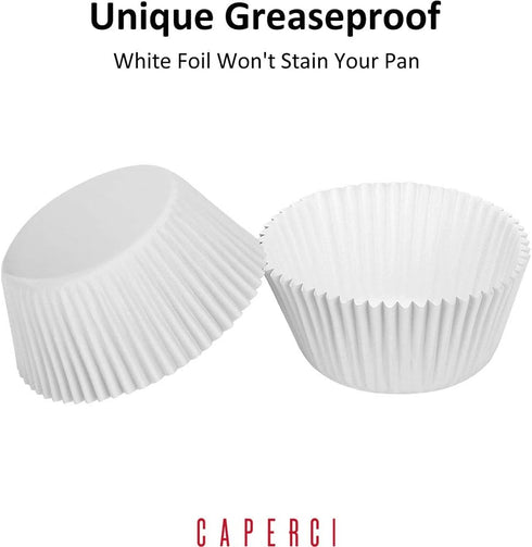 Caperci White Foil Cupcake Liners Standard Muffin Wrappers 150-Pack - Premium Greaseproof & Sturdy Cupcake Papers for Baking...