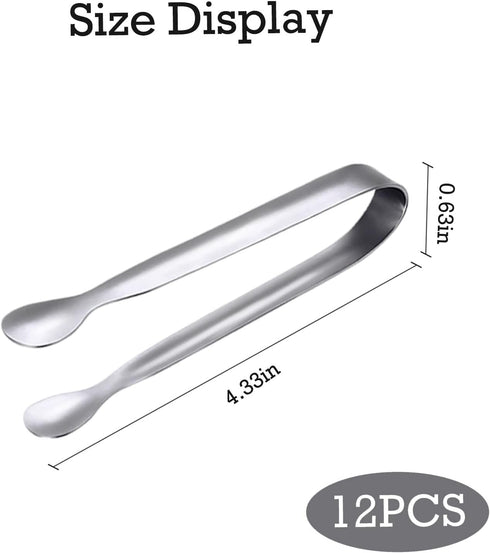 JCREN 12 Pack Serving Tongs, Small Serving Utensils for Catering, Food-Grade 304 Stainless Steel Serving Tongs Appetizer Tongs for Tea Party Coffe...