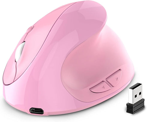 Ergonomic Mouse,Rechargeable Small Vertical Mouse with 6 Buttons Adjustable 800/1200/1600 DPI Pink Wireless Mouse for Laptop Desktop PC Mac...