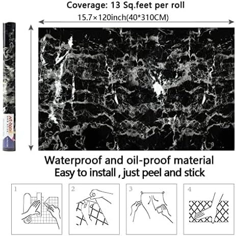 Arthome Black Marble Contact Paper,15.7"x120" Self Adhesive Wallpaper,Peel and Stick Black Paper Removable Decorative Film for Desk,Kitchen,Counte...