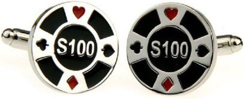 Poker Chip $100 Poker Gambling Casino Pair Cufflinks in a Presentation Gift Box & Polishing Cloth...