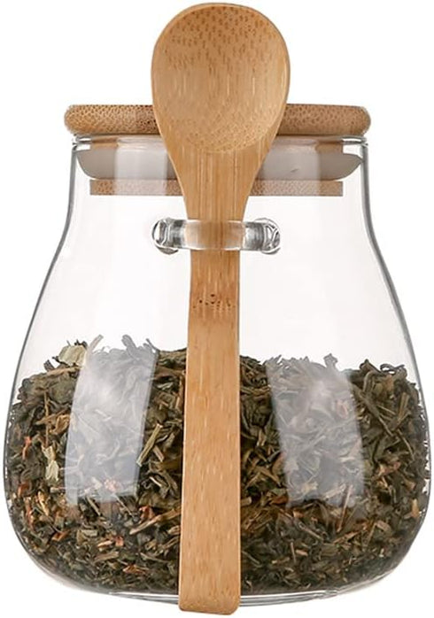 Glass Food Storage Jar Sugar Bowl Tea Jar with Airtight Lid and Spoon...