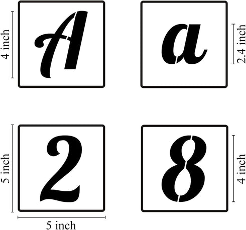 4 Inch Alphabet Letter Stencils for Painting - 62 Pack Letter and Number Stencil Templates for Painting on Wood, Reusable Cursive Numbers and Lett...
