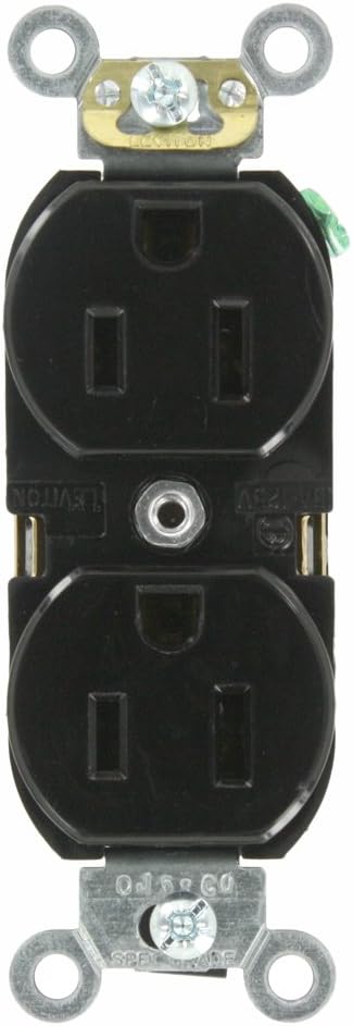Leviton 5262-SE 15-Amp, 125 Volt, Industrial Heavy Duty Grade, Duplex Receptacle, Straight Blade, Self Grounding, Contractor Pack, Black...