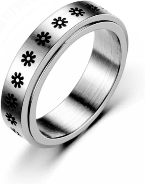 COLORFUL BLING 4 Piece Stainless Steel Spinner Band Ring Set Hypoallergenic Relieving Stress Moon Star Heart Sand Blast Finish Wedding Ring...