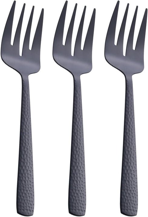 Matte Black Serving Fork, 9.5-inch Stainless Steel Large Serving Fork, Heavy Duty, Satin Finish, Set of 3...