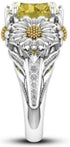 Lzz Fashion Lady 925 Sterling Silver Ring 3.5ct Citrine Daisy Ring Cubic Zirconia Sunflower Flower Wedding Ring Size 6-10 (US Code 6)...