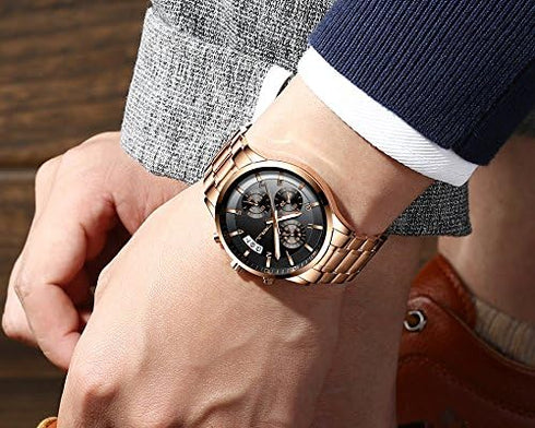 CRRJU Men's Fashion Stainless Steel Watches Date Waterproof Chronograph Wristwatches,Stainsteel Steel Band Waterproof Watch...