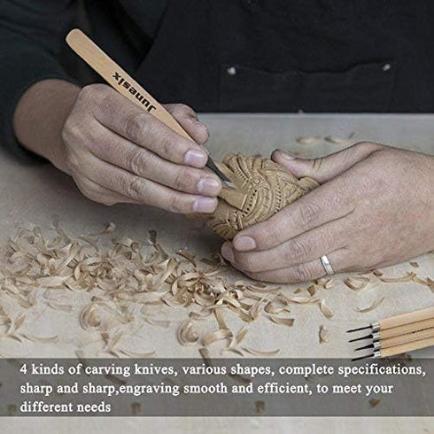 Wood Carving Knife Tool Set, 4pcs Beginners Manual Sharpener Rubber Stamp Knife Carving Tools Set for Chisel DIY Woodworking Carving (#2)...