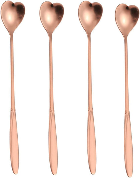 4 Pieces Heart Shaped Spoon Coffee Teaspoon 7 Inch Set Stainless Steel Long Handle Spoon Stir Bar Spoon Stirring Spoon Ice Cream Spoon Rose Gold...