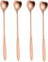 4 Pieces Heart Shaped Spoon Coffee Teaspoon 7 Inch Set Stainless Steel Long Handle Spoon Stir Bar Spoon Stirring Spoon Ice Cream Spoon Rose Gold...