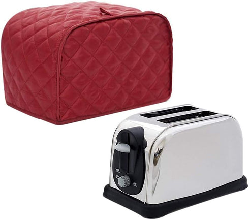 Polyester Quilted Toaster Cover for Four Slice Toaster and Dust & Fingerprint Protection, Machine Washable. Red...