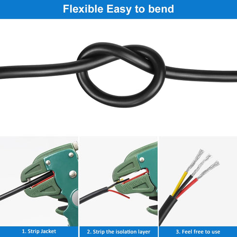 22 Gauge 3 Conductor Electrical Wire, 50FT 22AWG Black PVC Stranded Tinned Copper 3 Wire Cable, 22/3 Cord Extension Cable...