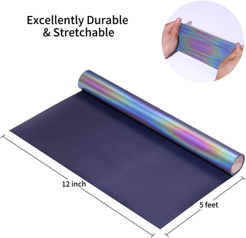Reflective Heat Transfer Vinyl Reflective Rainbow HTV Vinyl Rolls Pack 12Inch x 5Feet Iron on Vinyl for Cricut, T-Shirts DIY Design, Silhouette Ca...