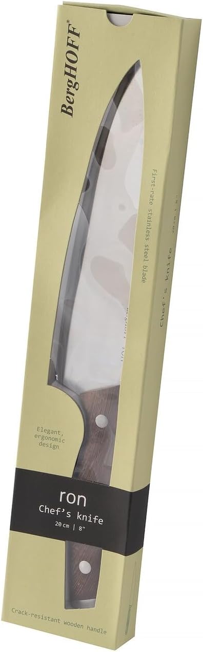Berghoff RON Acapu Chef's Knife 8" Silver & Brown Crack-resistant Ergonomically Designed Wood Handle Sharp & Well Balanced...