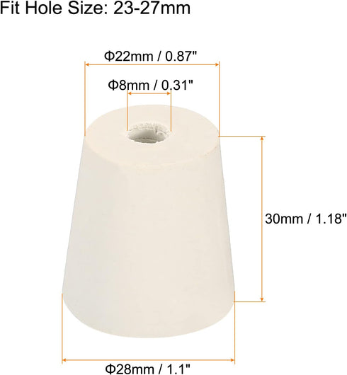 MECCANIXITY Rubber Tapered Plug 22mm to 28mm with 8mm Hole Test Tubes Bungs Stopper White for Lab Home 5 Pieces...