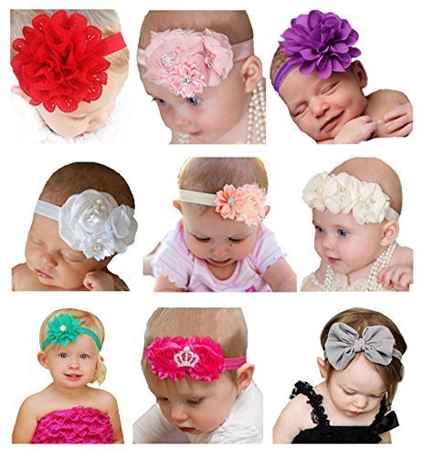 QandSweet Baby Girl Headbands with Polygonal Flower Inlay Rhinestone for Photography (Styles of 9)...
