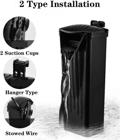 Aquarium Filter Fish Tank Filter for Turtle Tanks, Reptiles, Amphibians, Frog, Cichlids, Newt or Fish Tank Waterfall Flow Water Clean Pump (Black ...