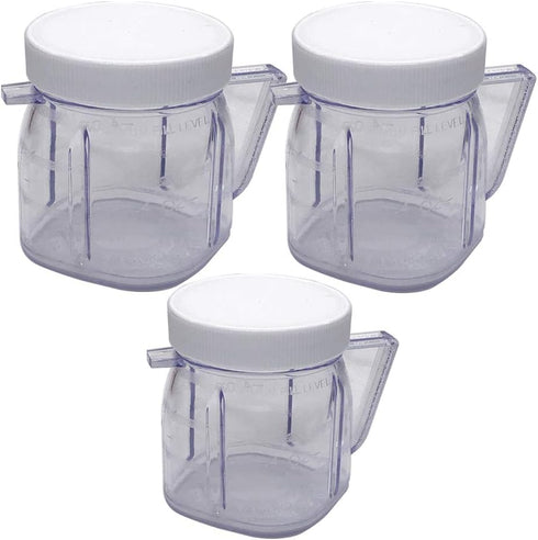3pcs 4937 Mini 1-cup Clear Plastic cup with lid,Compatible with Oster Fusion blenders, Osterizer Blenders & Kitchen centers blender, Mini Blend bl...