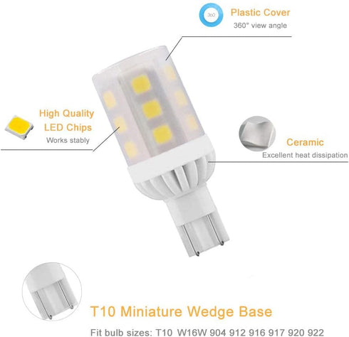 Cheopha 921 T5 T10 Wedge Base LED Light Bulb 12VAC/DC 3W Cool White 6000K 360-Degree for Outdoor Landscape Path Step Deck Light RV Camper Trailer ...