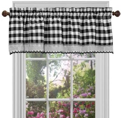 GoodGram Buffalo Check Plaid Gingham Custom Fit Farmhouse Window Valances - Assorted Colors (Black)...