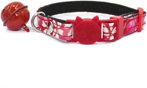 Dogs Kingdom Dog Cat Collar with Bell and Cat Buckle,Japanese Flower Breakaway Pet collar for Cats Kittens Puppy Red S:6.6-10.6" Neck...