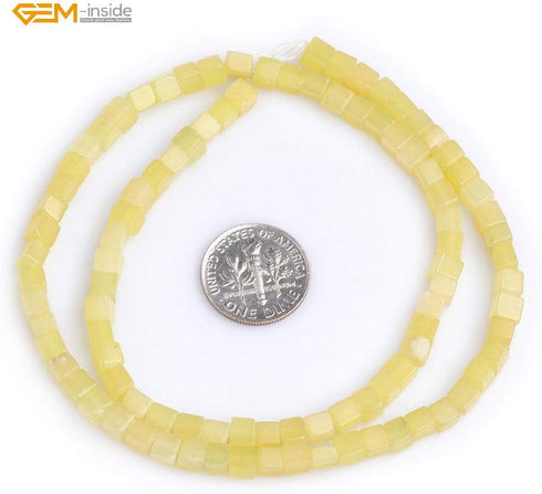 GEM-Inside 4mm Natural Lemon Green Stone Semi Precious Square Healing Beads for Jewelry Making DIY Handmade Craft Supplies 15"...