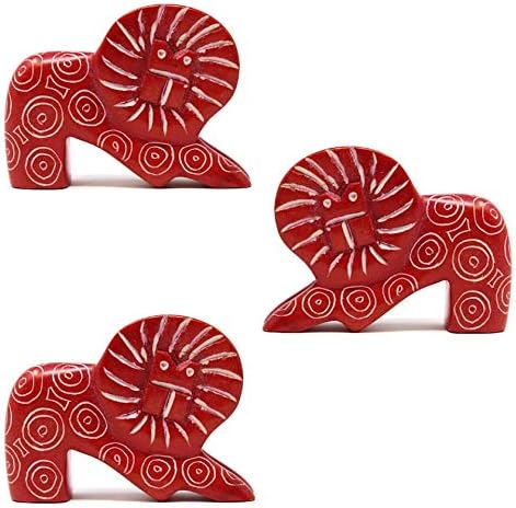 Small Soapstone Lion Figurine, Red, Set of 3 (KSALION-R-S3)...