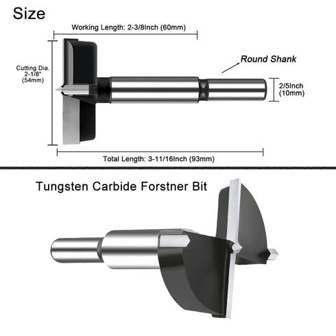 2-1/8 Inch Carbide Forstner Drill Bit, Carbide Tipped Forstner Bit for Hard Wood, Wood Drilling Bit Woodworking Hinge Cutter Tool Kits for Wood Pl...