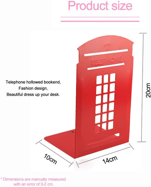 MerryNine 2pcs Book Ends, Metal Bookends for Shelves, Telephone Booth Decorative Bookends, Non Skid Heavy Bookends, Book, Magazine or CD Organizer...