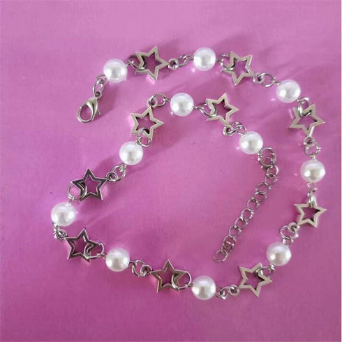 Fuqimanman2020 Y2k Bracelet Necklace for Women Star Imitation Pearl Bead Y2k Jewelry Silver Chain Charm Aesthetic Grunge Gift...