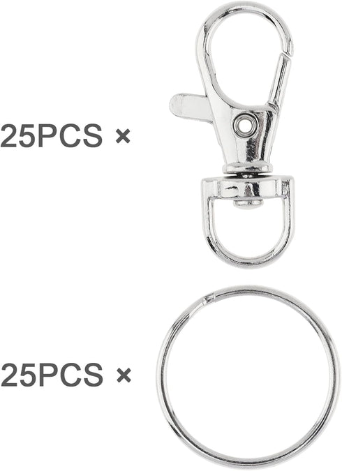 50PCS Metal Lobster Claw Clasp with Key Rings, keychain making kit (Claw Clasp 25pcs+Key Chain Ring 25pcs) for Keychain Clip, Key, Jewelry Making,...