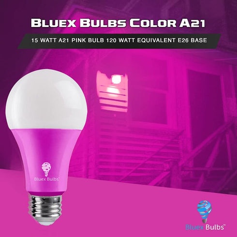 2 Pack BlueX LED A21 Pink Light Bulbs - 15W (120Watt Equivalent) - E26 Base Pink LED Pink Bulb, Party Decoration, Porch, Home Lighting, Holiday Li...