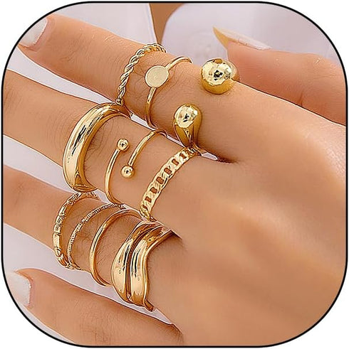 FUTIMELY 14K Gold Stackable Knuckle Rings Set for Women Teen Girls,Aesthetic Silver 10Pcs Trendy Dainty Open Midi Rings Set,Midi Finger Rings Pack...