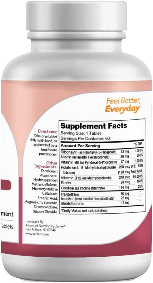 Zahler B Complex, Vitamin B Complex with all 8 Bioactive B Vitamins, Time Release Two Stage Delivery System, Certified Kosher, 60 Tablets...