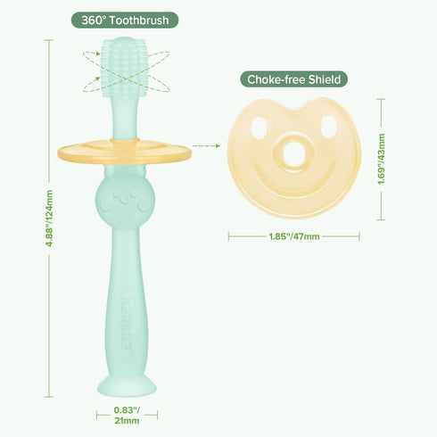 haakaa 360° Baby Toothbrush with Suction Base - Gentle Cleaning for Toddler's Self-Brushing Training, Food-Grade Silicone, Adjustable Safety Shiel...