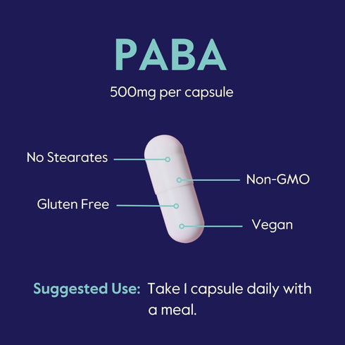 BESTVITE PABA 500mg (120 Vegetarian Capsules) (Para-Aminobenzoic Acid) - No Stearates - Vegan - Non GMO - Gluten Free...