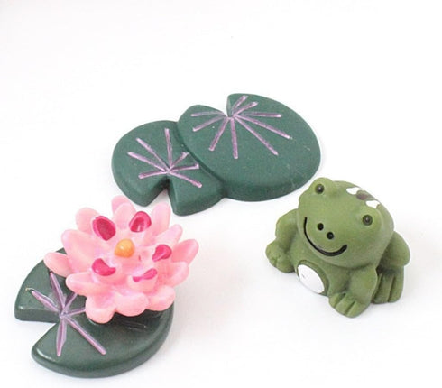 Frog Lotus Leaf Garden Accessories Miniatures Fairies Gnome Figures Resin Garden Mushroom House Figures Fake Pond Lawn Bridge Figurines Terrarium ...