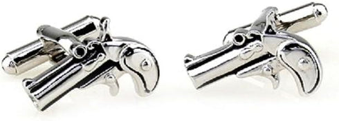 Pistol Derringer Gun Police Pair Cufflinks in a Presentation Gift Box & Polishing Cloth...