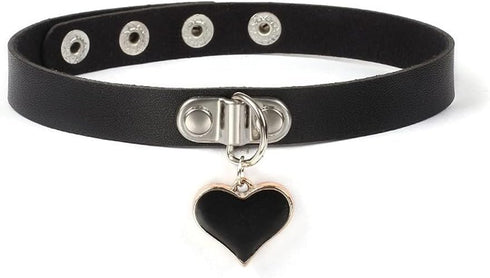 Red Choker Women Leather Black Red Pink Heart Pendant Necklace Heart Choker Punk Rock Collar Fashion Accessories Stainless Steel...