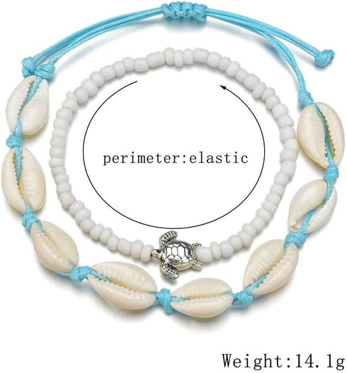 Boho Shell Beads Anklets Set Sea Turtle Starfish Ankle Bracelets Chain Beads Foot Jewelry for Women...