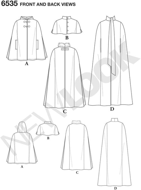 NEWLOOK Sewing Pattern D0730/6535 - Misses' Capes in Four Lengths, A (6-8-10-12-14-16-18-20-22-24)...
