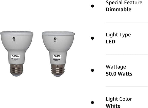 GE Classic 2-Pack 50 W Equivalent Dimmable Par20 LED Light Fixture Light Bulbs (Daylight)...